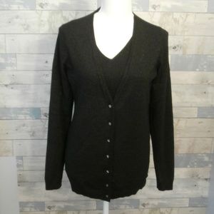 Ann Taylor Black Sparkly Sleeveless Blouse & Cardigan Set, Size M
